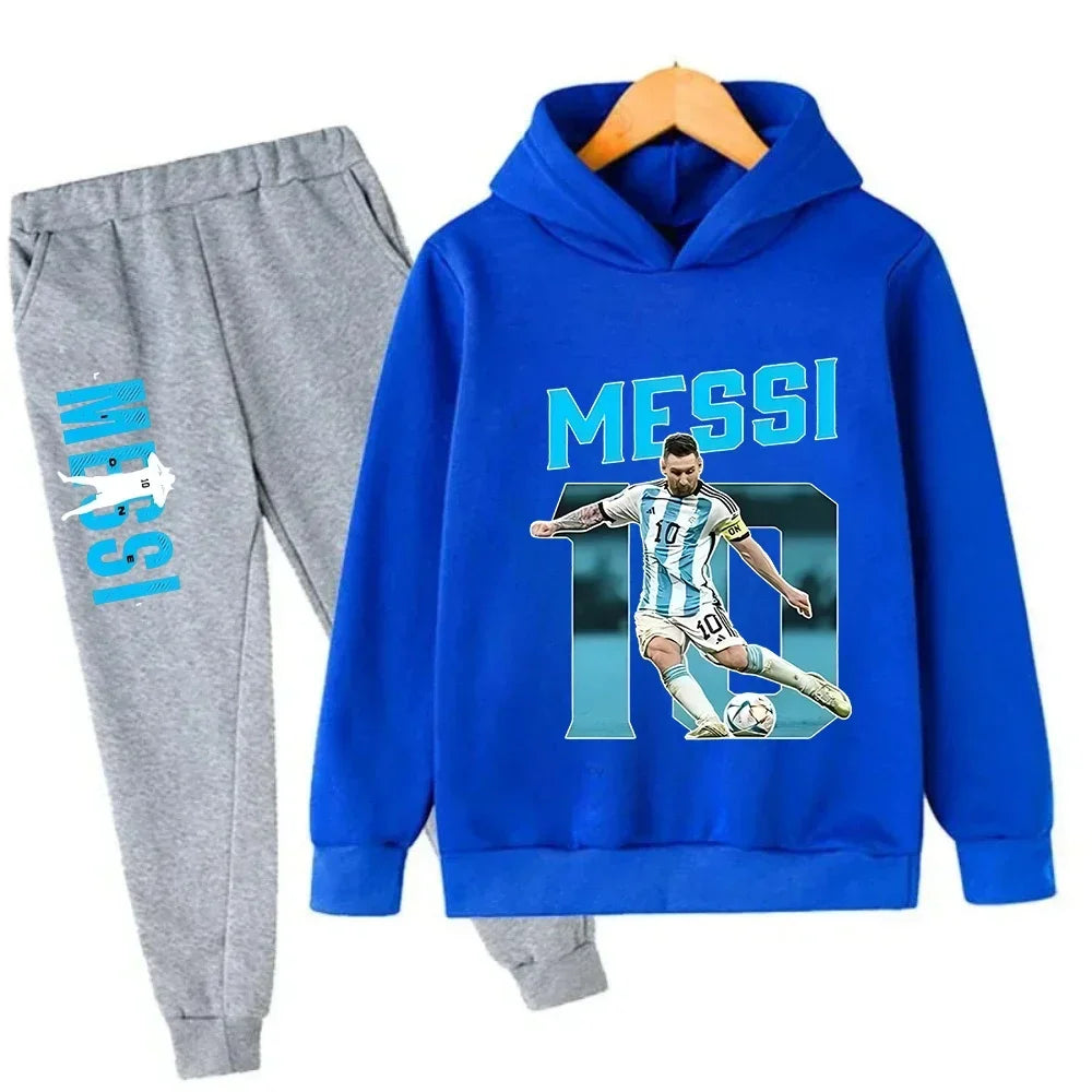 Autumn Football Star Messi 3-12Y Children Hoodies Sets Pants Suit 2 Pcs Sets Kids Boy Girl Clothing Casual Fashion Tracksuits