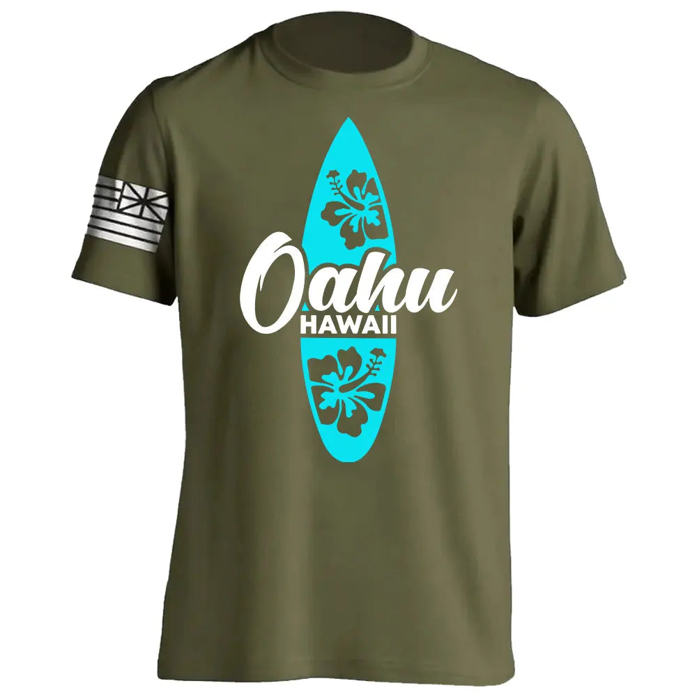Men's Cotton Shirt OAHU HAWAII SURFING Distressed TShirt Unisex Surf Board Beach Tee Tops Summer Fashion Casual Short Sleeves