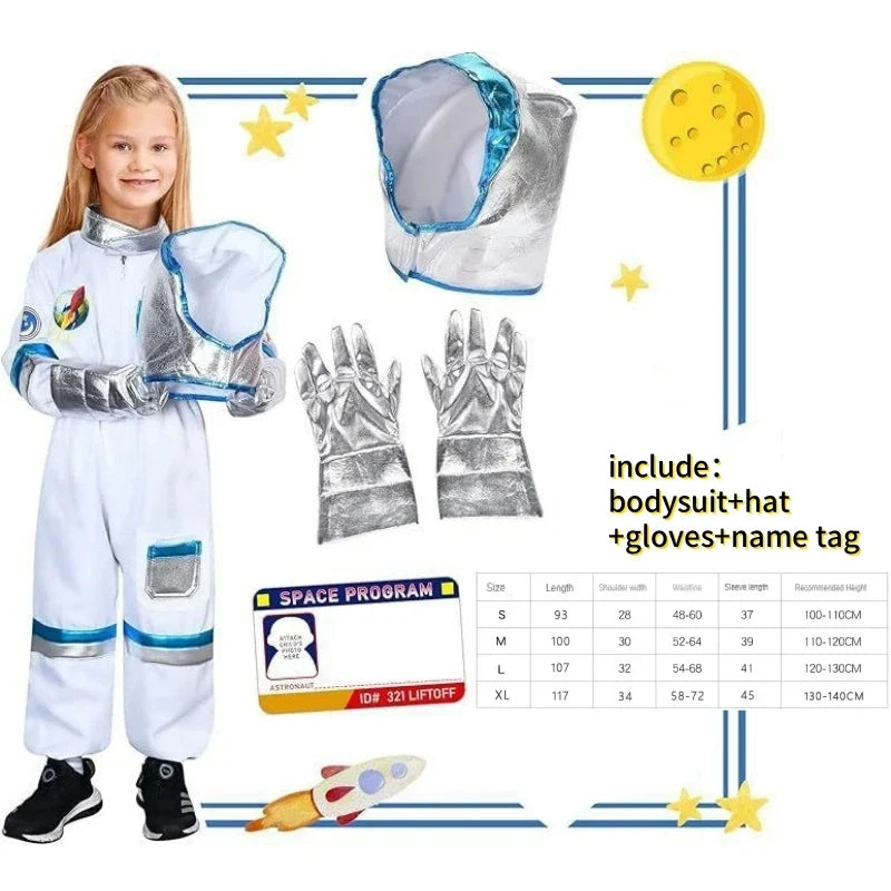 New Astronaut Boys Girls Cosplay Costume for Kids Spaceman Child Halloween Dress Up Children Rocket Jumpsuit Outfit Bodysuits