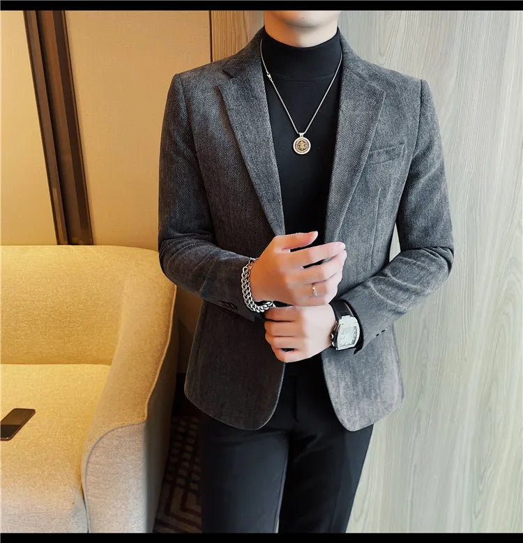 British Style Solid Color Slim Suit Jacket Men Fashion Casual Business Blazers Coats High Quality Social Wedding Elegant Jackets