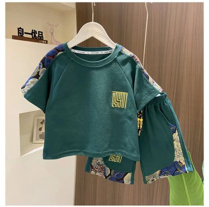Korean Clothes for Children Boys T-shirt Shorts 2-piece Set Summer Cotton Short Sleeve Kids Clothes Sets Baby Tracksuit 2-11Y