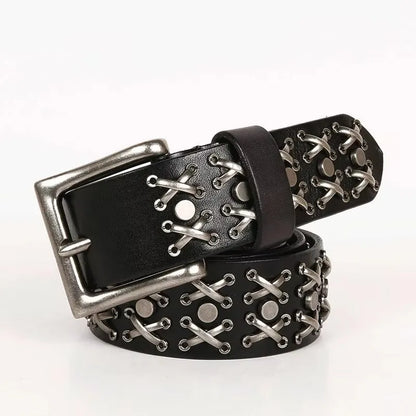 3.8CM Cowboy Punk Belt Real Genuine Leather Men Belt Metal Stud Rivet Jeans Belts For Men Strap Ceinture Homme Male Strap