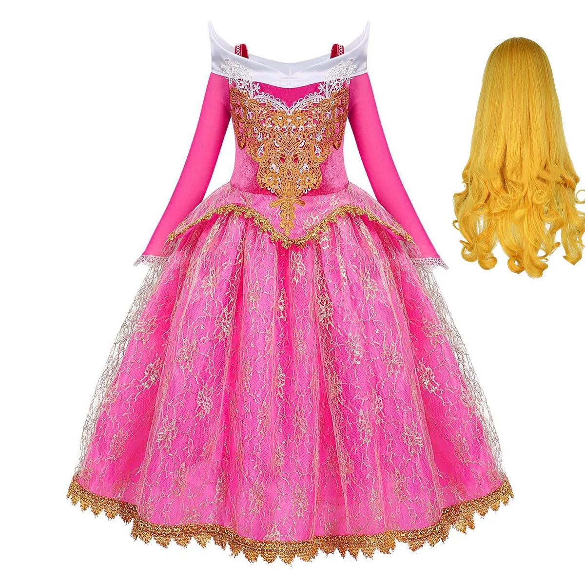 Exquisite Princess Ball Gown Sleeping Beauty Fairy Tale Costume Play Lace Gold Rim Deluxe Christmas Aurora Party Dress 2 4 6 8Yr