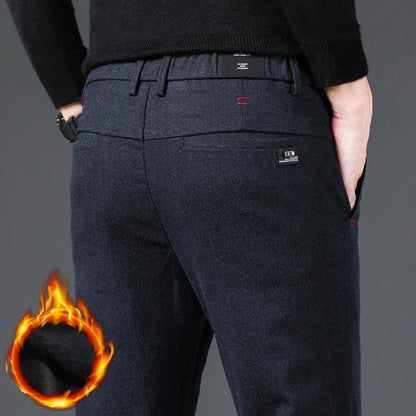Fashion Men Thermal Fleece Casual Pants Winter Thick Straight Slim Velvet Trousers Brand Clothing Korean Male Pants Size 28-38