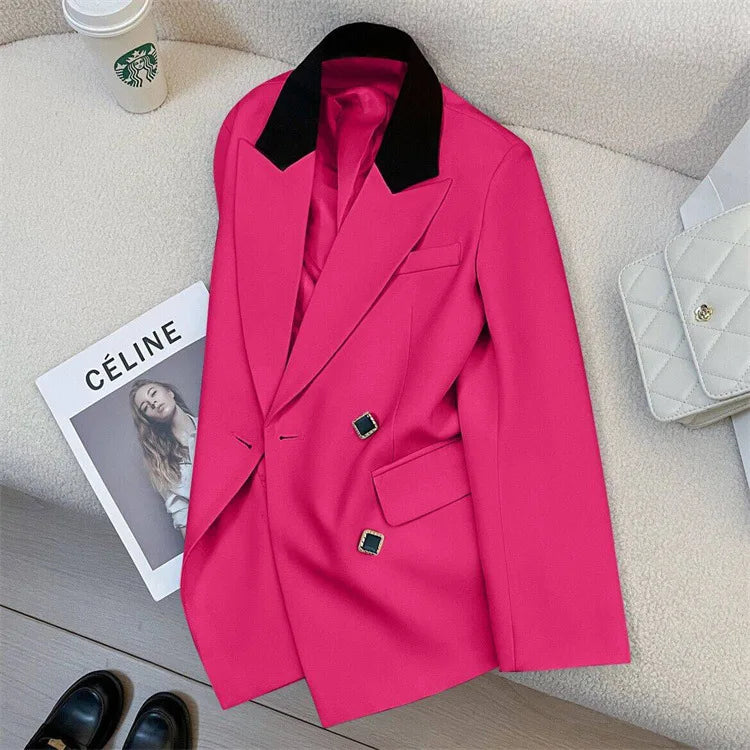 Spring Women's Suit Jacket Fashionable Korean Design Commute Style Long Sleeve Polyester Blend Urban Windbreaker