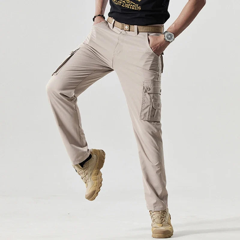 Autumn Work Pants Men Multi-pockets Cargo Trousers Casual Wear-resistant Workwear Spring Straight Pant Outdoor Hiking Trousers
