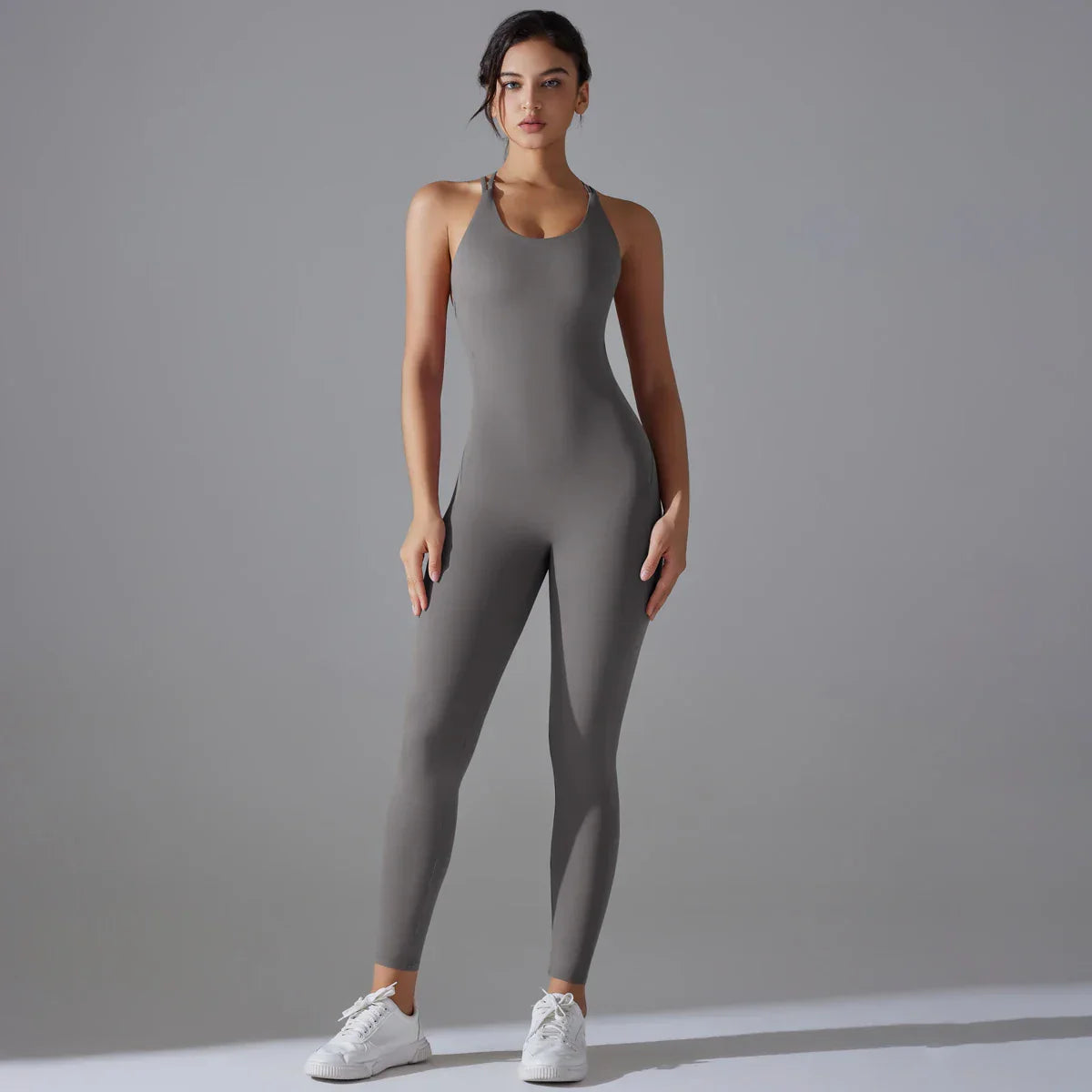 Sexy Backless Bodycon Scrunch Jumpsuit Raises Butt Women Dance Fitness Overalls Push Up Sleeveless Yoga Sport Jump Suit