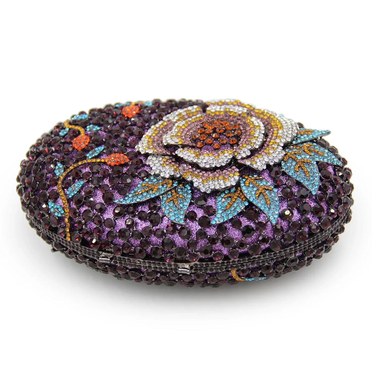 New Design Women Oval Diamond Clutch Purse Studded Floral Pattern Fashionable Hand Evening Bag for Wedding Party