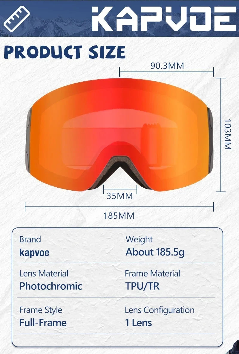 Photochromic Ski Goggles Magnetic Anti-Fog Lenses UV400 Protection Men Women Ski Goggles Snow Sunglasses Sports Eyewear