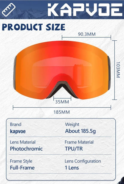 Photochromic Ski Goggles Magnetic Anti-Fog Lenses UV400 Protection Men Women Ski Goggles Snow Sunglasses Sports Eyewear