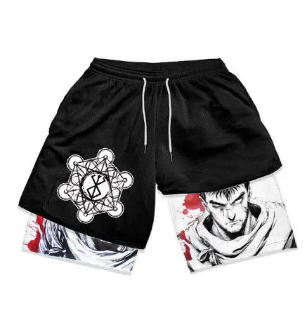 Y2K Summer Men Streetwear Anime Berserk Oversize Active Athletic Gym Short Pants Training Fitness Workout Track Shorts Clothes