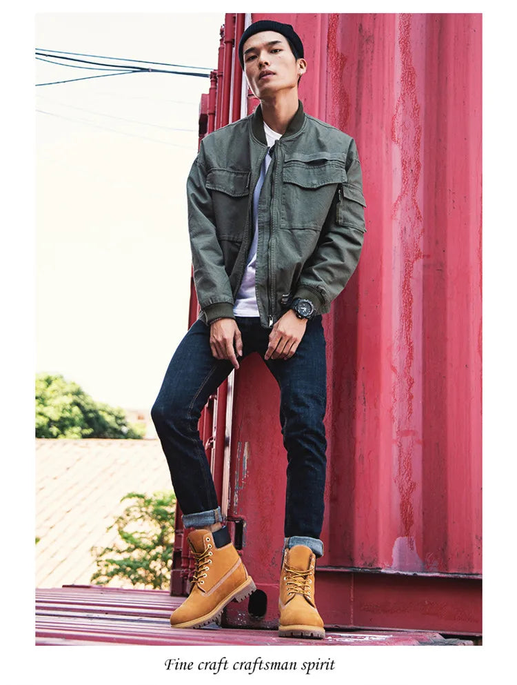 Anti-Slip High-Top  Boots Men's Winter Fce Lined Workwear Boots Briti Sle Boots Rubber Outsole Leather Upper