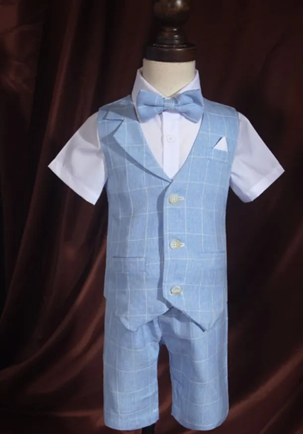 Baby Boys Formal Birthday Photograph Suit Kids Vest Shirt Pants Bowtie Wedding Dress Teenager Suit Children Graduation Costume