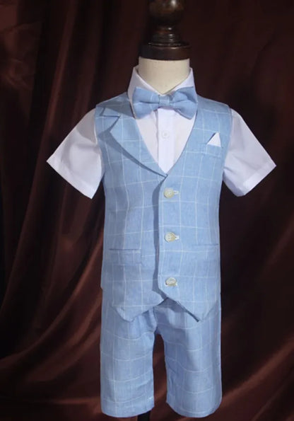 Baby Boys Formal Birthday Photograph Suit Kids Vest Shirt Pants Bowtie Wedding Dress Teenager Suit Children Graduation Costume