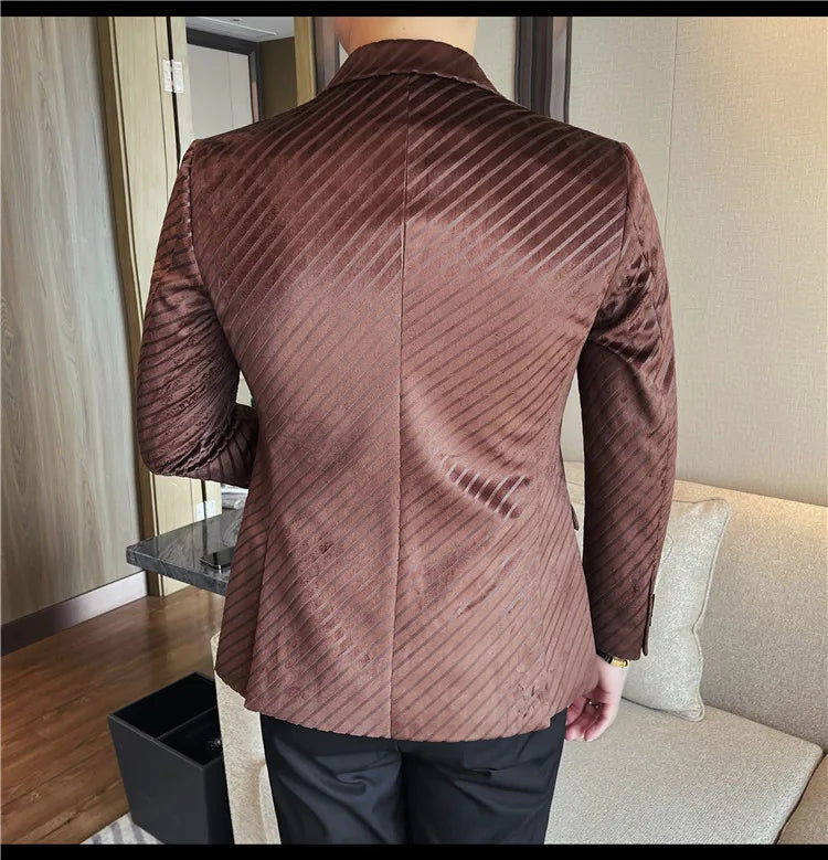 British Style Luxury Men Double Breasted Twill Suit Jacket High Quality Fashion Business Slim Fit Groom Social Party Suit Dress