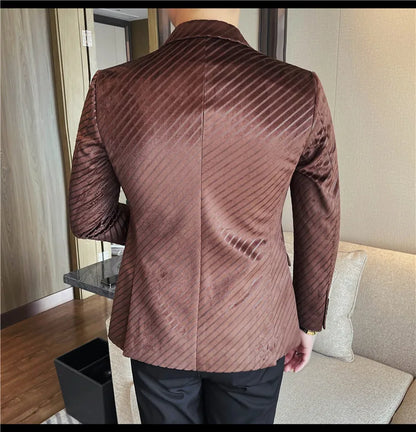 British Style Luxury Men Double Breasted Twill Suit Jacket High Quality Fashion Business Slim Fit Groom Social Party Suit Dress