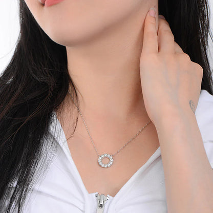 Full Moissanite Round Pendant Necklace Original 925 Sterling Sliver Chain Plated 18k White Gold Fine Necklace for Women