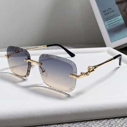 2025 European and American Fashion New Frameless Sunglasses Women Men Ins Square Eopard Head Metal Sun Glasses Ladies UV400