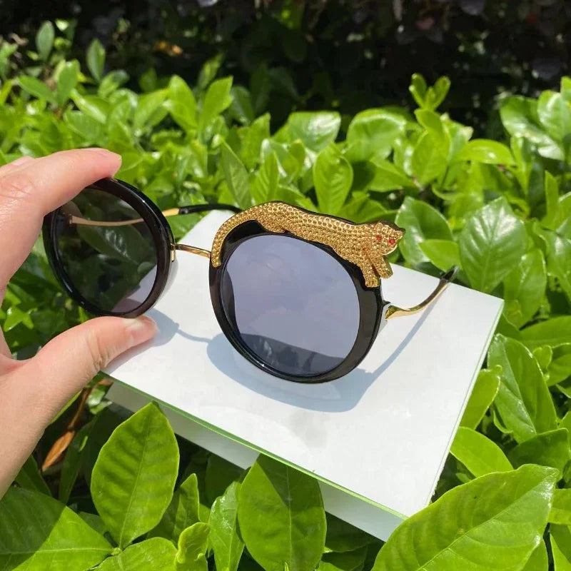 2025 Steampunk Metal Leopard Sunglasses Women Men Personalized Round Frame Sun Glasses Ladies Sunshade UV400 Gafas De Sol