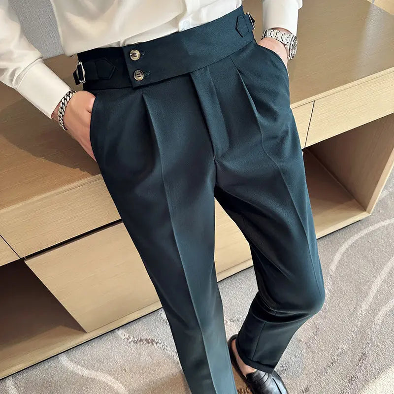 British Style Naples Solid Color High Waist Suit Pants High Quality Men Formal Business Social Party Wedding Casual Trousers