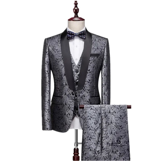 Red Men's Gentleman's Evening Tuxedo 3-Piece Suit, Suit and Vest plus Trousers, Purple, Blue, Silver Available, Asian Size M-6XL