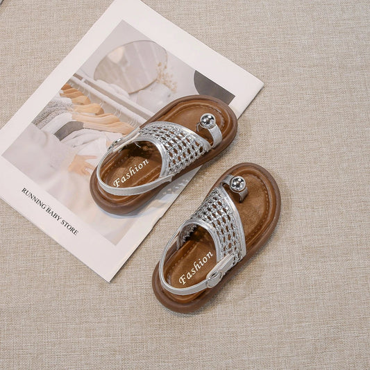 Children's Shoes Girls Flip-flops 2025 Brand Summer Sandals for Kids Fashion Braided Beach Shoes Princess Flat Slingbacks I05281
