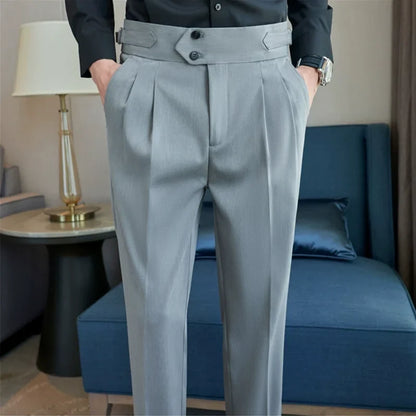 British Style Autumn New Solid High Waist Trousers Men Formal Pants 2025 High Quality Slim Fit Business Casual Suit Pants Hommes