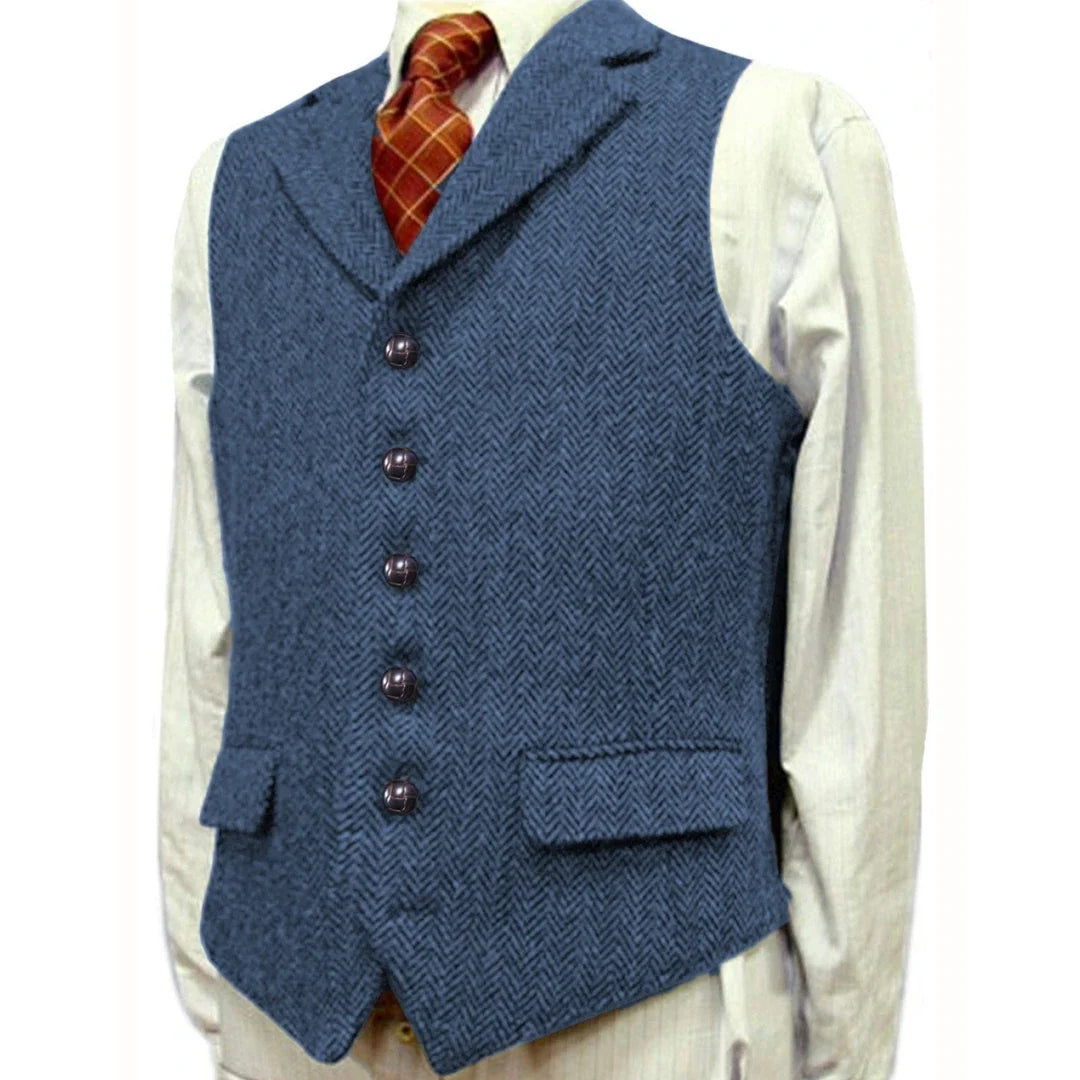 Men Vest Brown With Lapel Boutique Herringbone Single Button Fit Waistcoat Casual Formal Business Wedding Daily Men Suit Vest