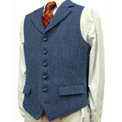 Men Vest Brown With Lapel Boutique Herringbone Single Button Fit Waistcoat Casual Formal Business Wedding Daily Men Suit Vest