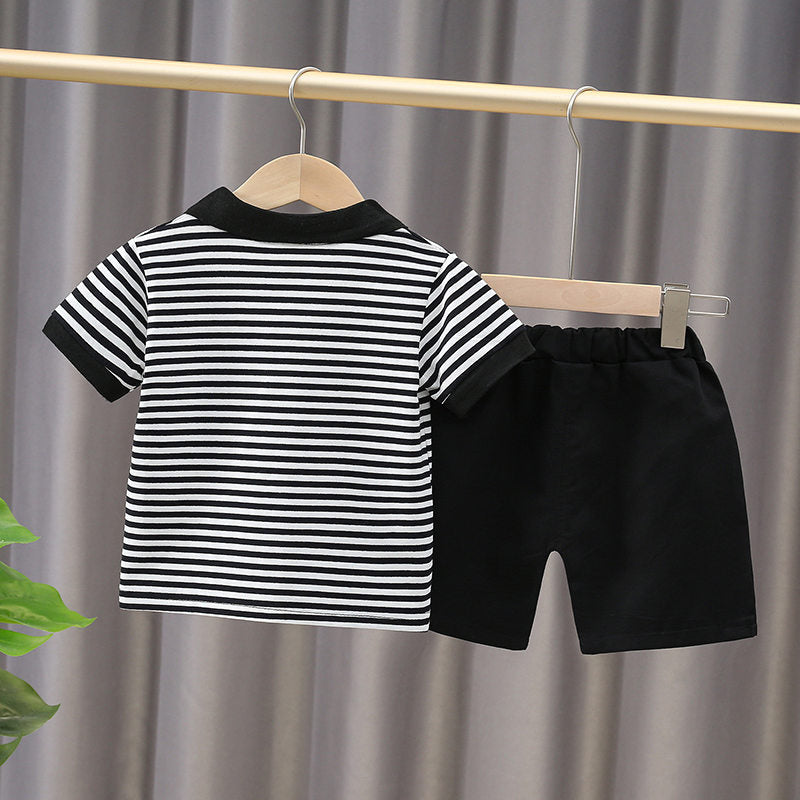 New Baby Boys Girls Summer Outwear Cotton Strips Sports Suit Infant T Shirt Shorts Children Clothing Tracksuits Sets Outwear