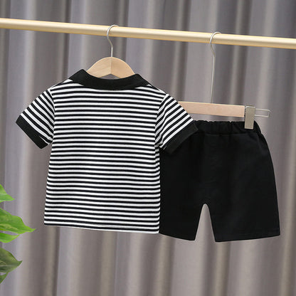 New Baby Boys Girls Summer Outwear Cotton Strips Sports Suit Infant T Shirt Shorts Children Clothing Tracksuits Sets Outwear
