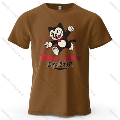 Tokyo Japan Maneki Neko Printed Men's T-Shirt 100% Cotton Oversized Cute Graphic Tees for Women Tops Tees Streetwear