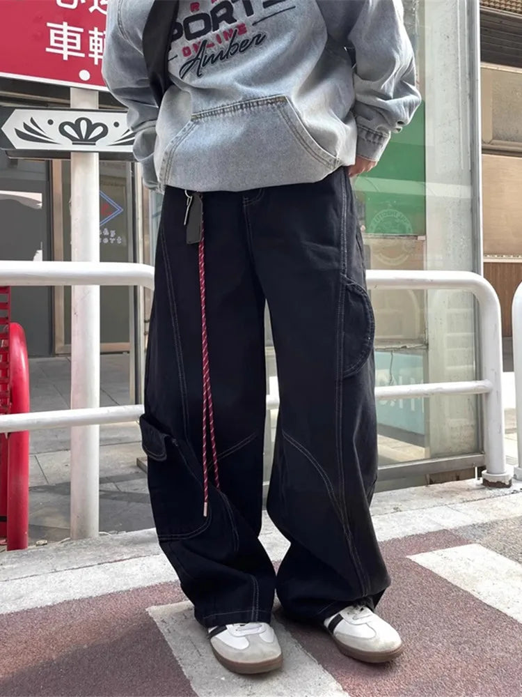 2025 Cyber Y2K Fashion Red Patchwork Baggy Cargo Jeans Pants For Men Designer Clothes Wide Leg Women Denim Trousers Ropa Hombre