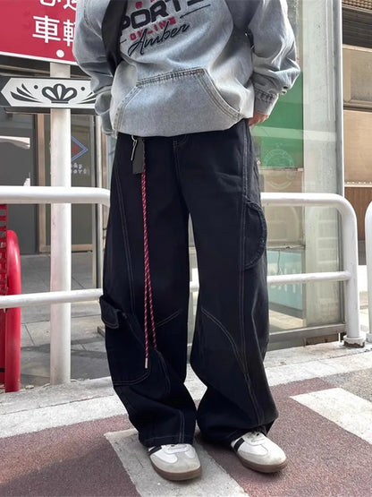 2025 Cyber Y2K Fashion Red Patchwork Baggy Cargo Jeans Pants For Men Designer Clothes Wide Leg Women Denim Trousers Ropa Hombre