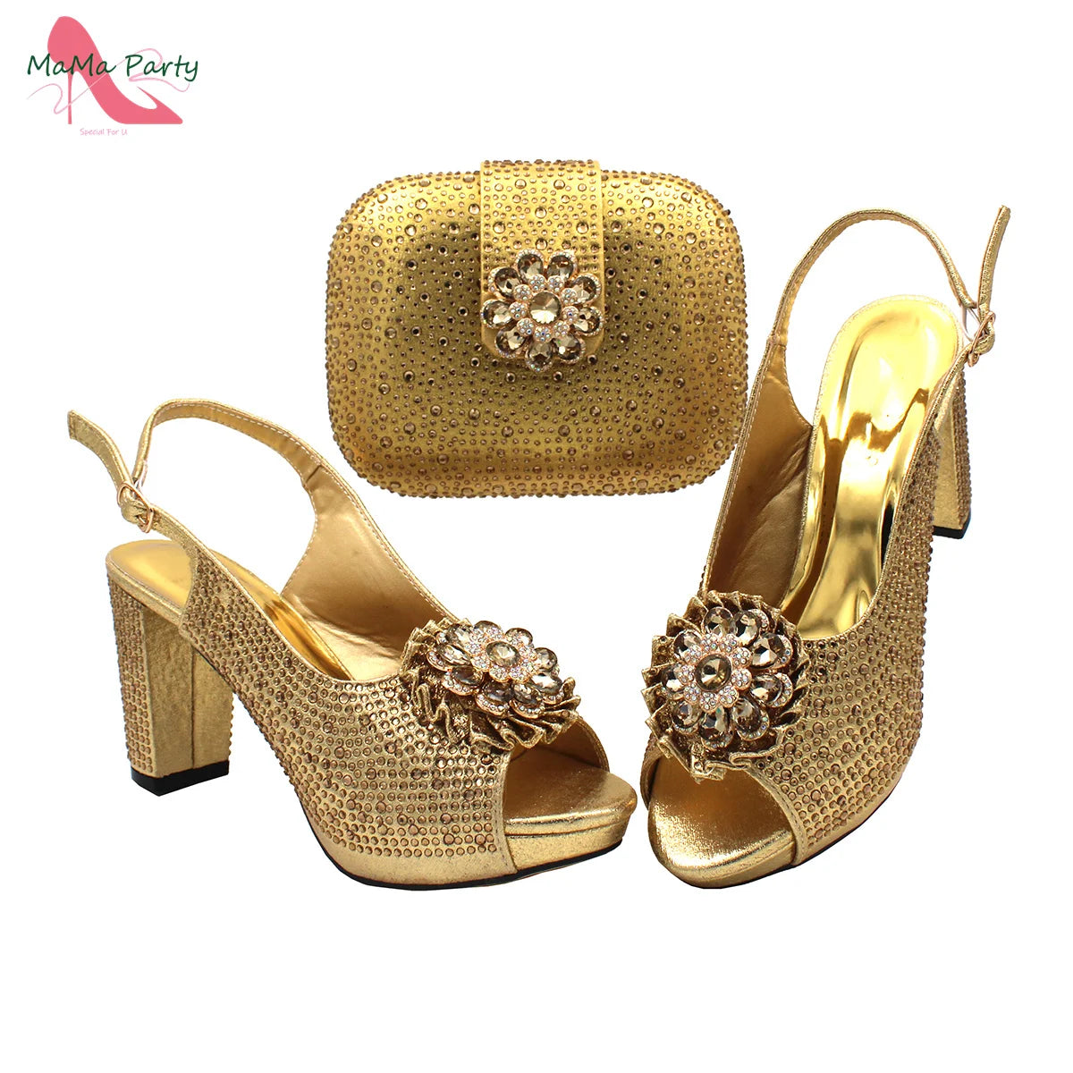 African Mature Women Shoes and Bag to Match in Teal Color Comfortable Heels with Platform for Garden Party