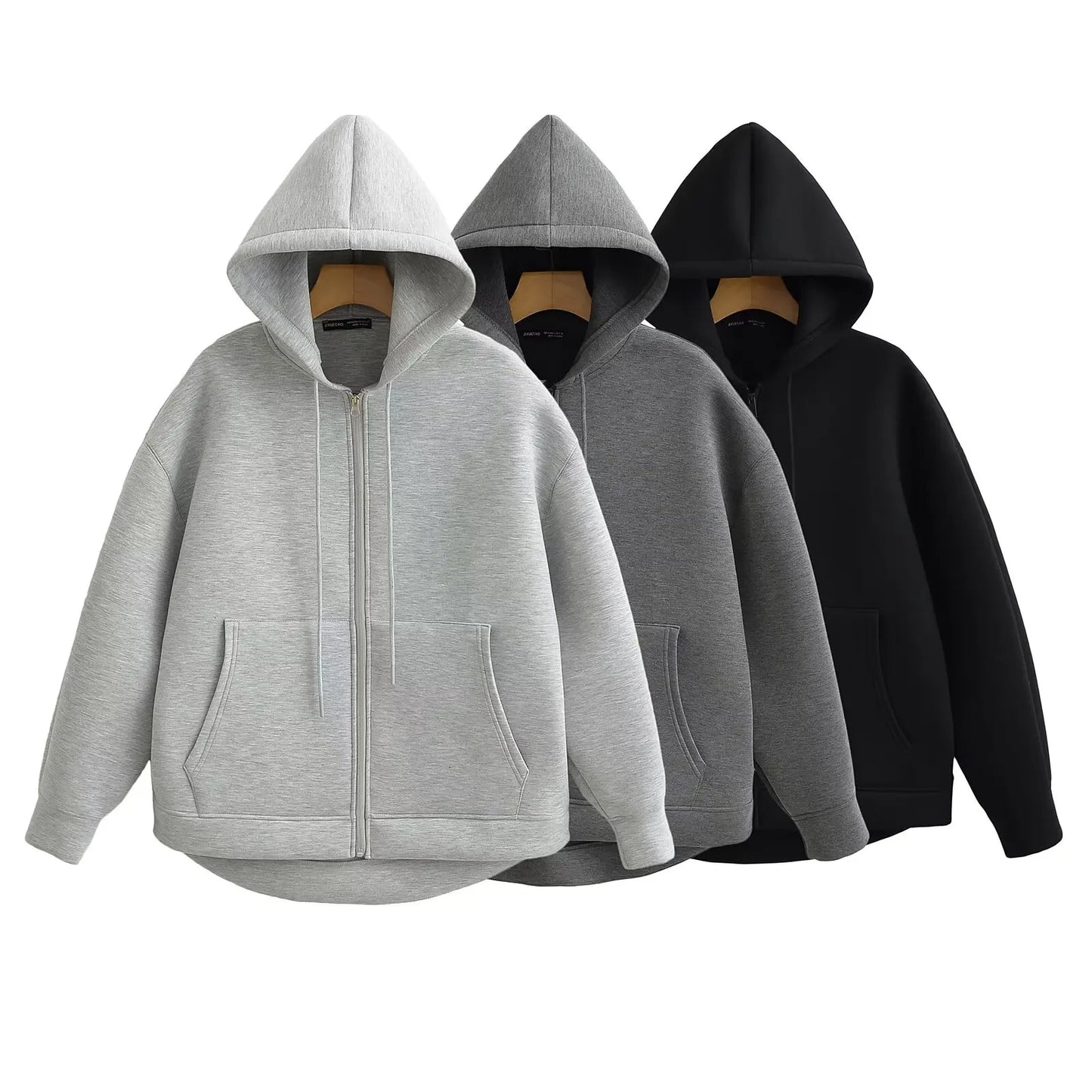 2026 Casual Women's Soild Zipper Hoodie Long Sleeve Big Pocket Zipper Jacket With Hood Female Loose Outerwear Coat Tops