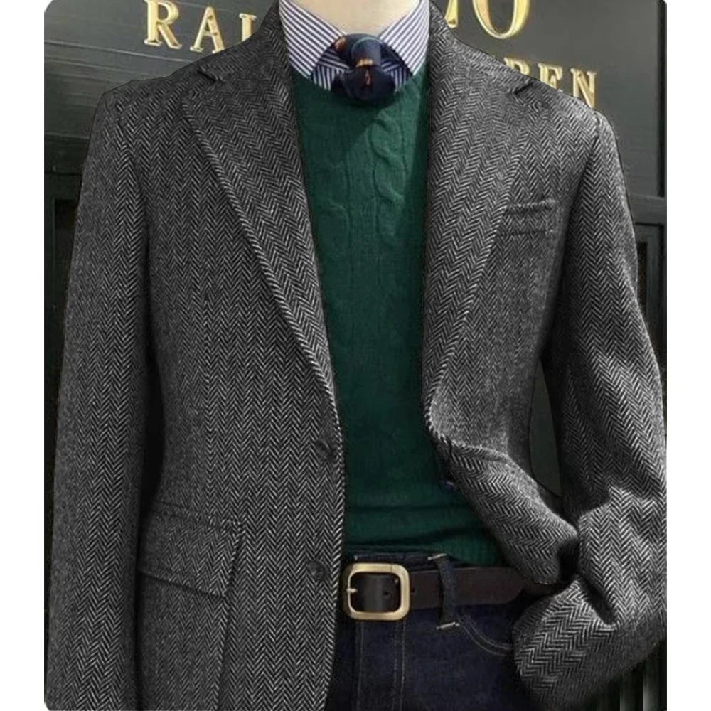 Elegant Mens Suit Jacket Herringbone Single Breasted Business Suit Blazer Casual Jacket Tailleur Fashion Slim Fit Comfortable
