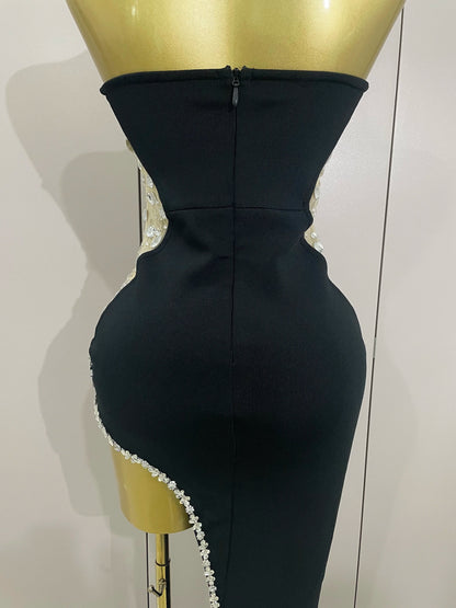 Newest High Quality Sexy Strapless Shinning Rhinestones Bodycon Bandage Long Dress Women Fashion Celebrate Evening Party Vestido