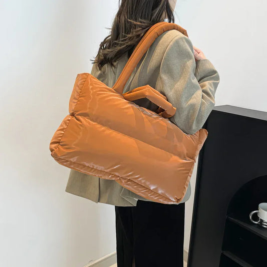 Fashion Large Capacity Puffer Shoulder Bags Padded Women Handbags Casual Nylon Quilted Big Tote Bag Warm Winter Shopper Purses