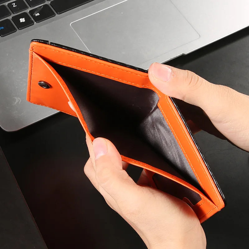 Men Carbon Fiber Wallet RFID Blocking Short Bifold Wallet Zipper Coin Pocket Card Holder Slim ID Window