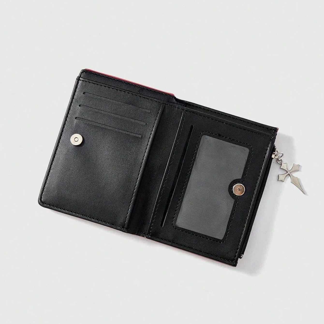 Gothic Red Unisex Wallet, Punk Cross Pattern Design, Zipper Coin Purse & Fashion Card Holder for Casual Daily Use