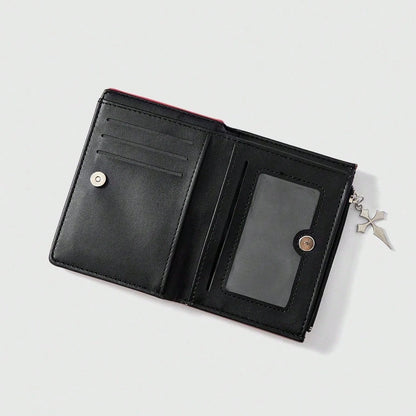 Gothic Red Unisex Wallet, Punk Cross Pattern Design, Zipper Coin Purse & Fashion Card Holder for Casual Daily Use
