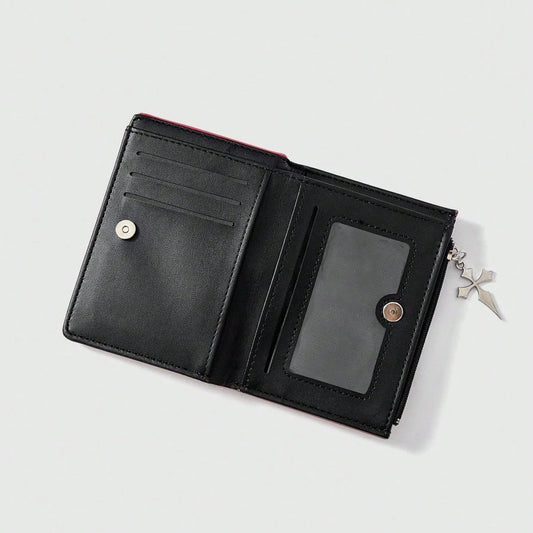 Portefeuille unisexe gothique rouge, motif croix punk, porte-monnaie zippé et porte-cartes tendance pour un usage quotidien décontracté
