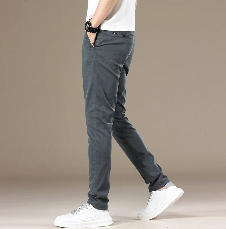 New Spring Summer Lyocell Fabric Mens Casual Pants Hight Quality Fashion Slim Business Trousers Brand Elastic Soft Pants