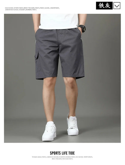 Summer new men's work shorts pocket zip trend versatile casual trousers five work trousers