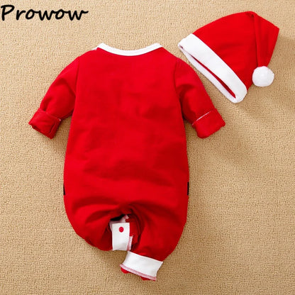 Prowow 0-18M Baby Christmas Costume Cartoon Deer Jumpsuit With Santa Hat Christmas Baby Romper For Newborn New Year Costume