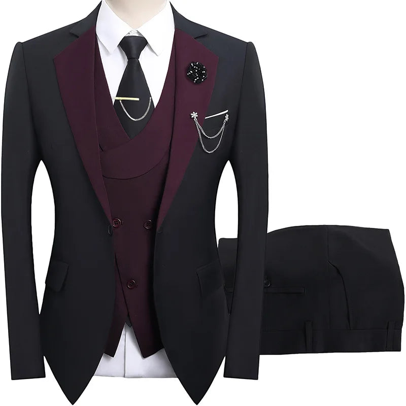 2026 men's dark green three piece suit, (Chinese size) slim fit jacket with vest and pants, wedding party set.