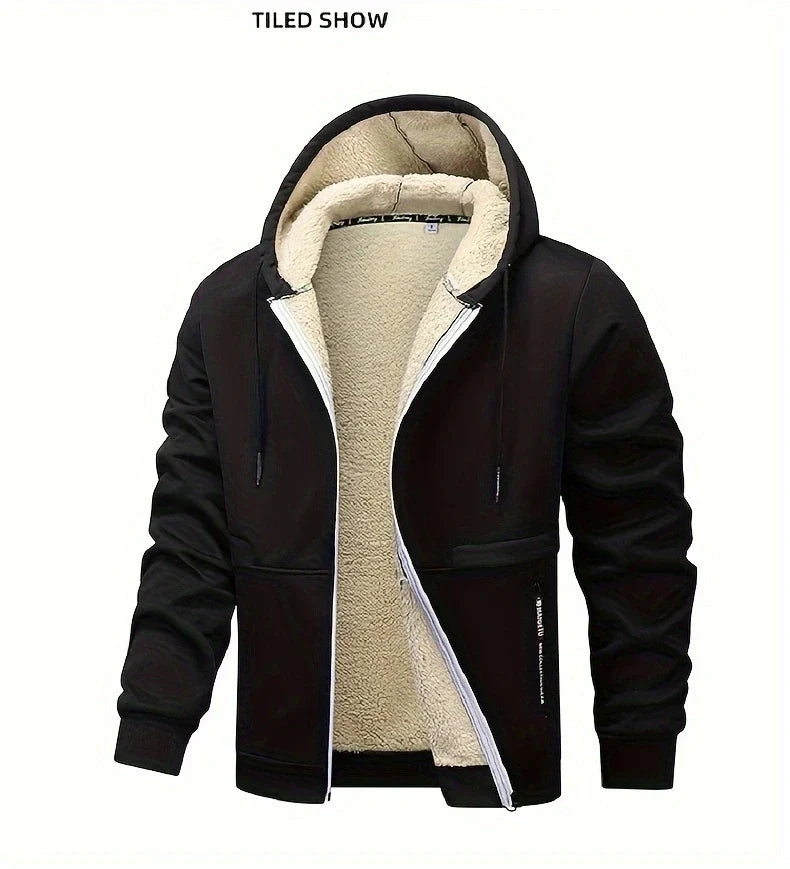 Winter Lambswool Zipper Hoodies Thicken Warm Jackets Long Sleeve Sweatshirts Casual Sports Fleece Black Coats Hooded Men Coat To