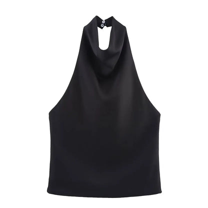 Spring Elegant Women Satin Halter Tops 2026 Summer Backless Off Shoulder Corset Vest Female Fashion Slim Crop Tank Top