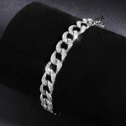 Full 1.2mm D Color Moissanite Cuban Chain Bracelet For Men Women S925 Silver Pass Diamond Test 8mm Wide Link Bracelets Gift
